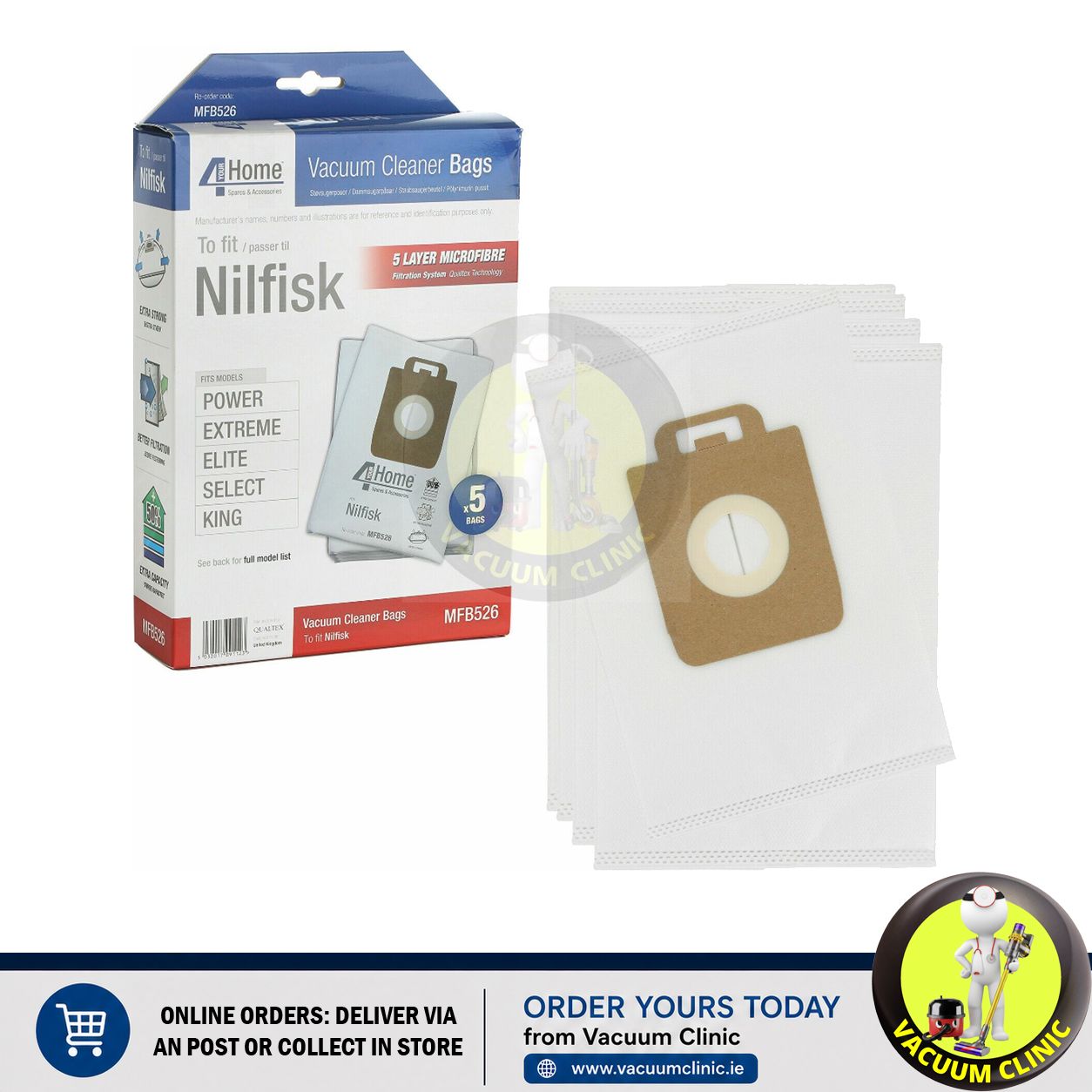 NILFISK MICROFIBRE BAGS TO FIT NILFISK EXTREME/POWER X 5+1 FILTER (0703.1003) EXSMFB526