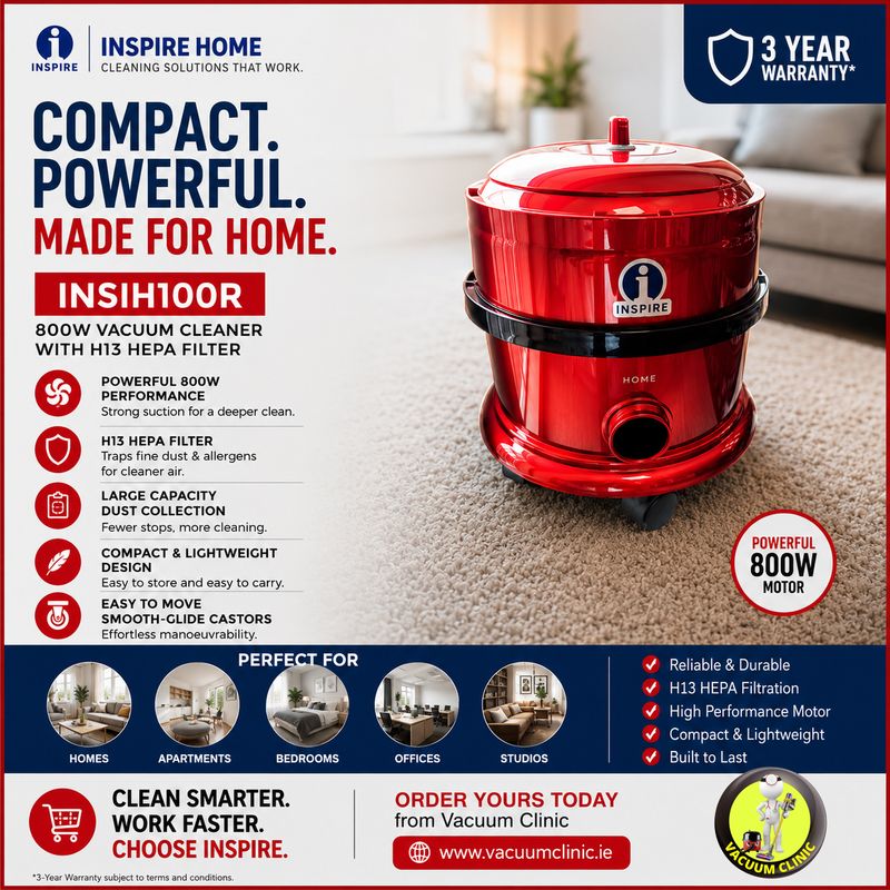 INSPIRE HOME 800W VACUUM CLEANER WITH H13 HEPA FILTER (5401) INSIH100R