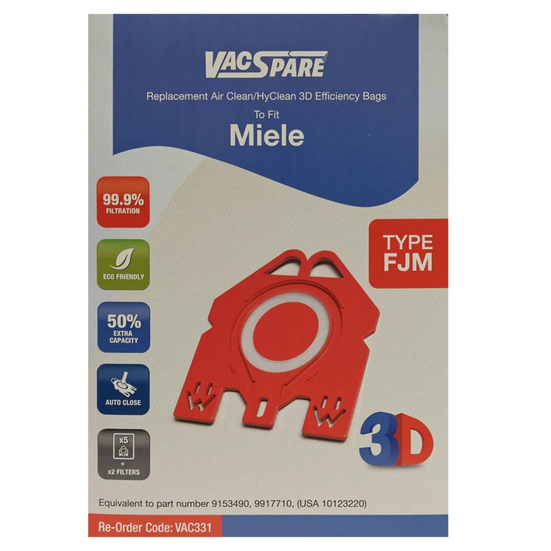 MIELE FJM MICROFIBRE BAGS PACK OF 5 WITH FILTERS (RED BAG HOLDER) EXSQPRO1002 (1904.5.0303.4.5) EXSVAC331