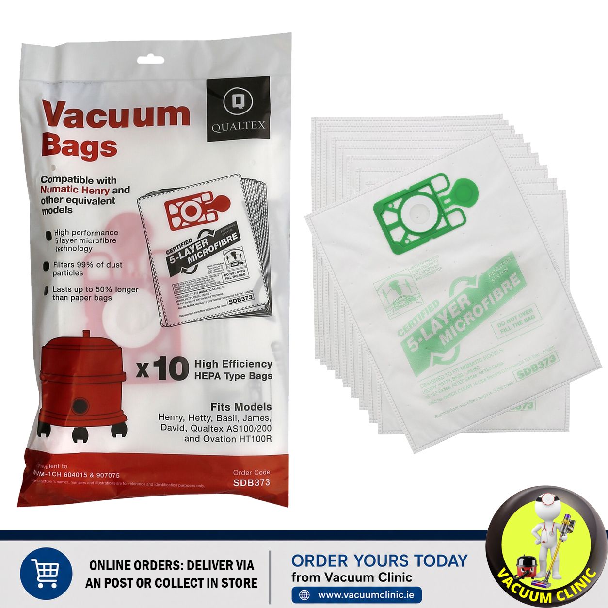 MICROFIBRE BAGS NUMATIC HENRY, INSPIRE BUSINESS &amp; HOME X 10 PACK (0502.3.4.1801) EXSSDB373