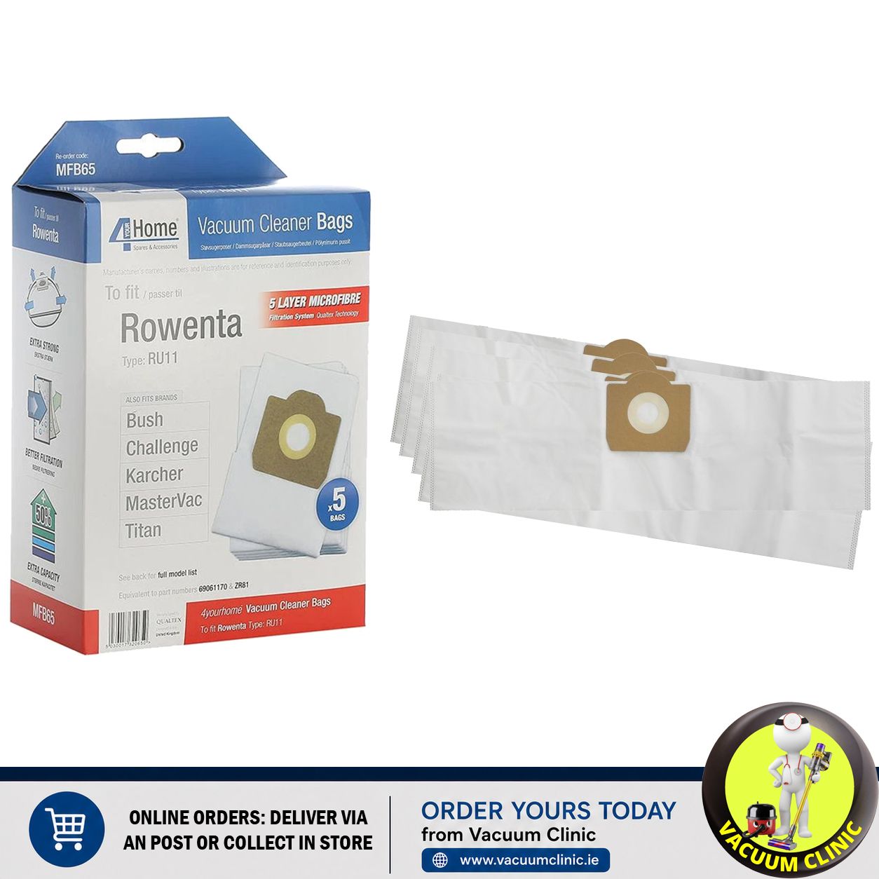 MICROFIBRE BAGS KARCHER, PARKSIDE, TITAN, ROWENTA COMM (0601.0901) EXSMFB65
