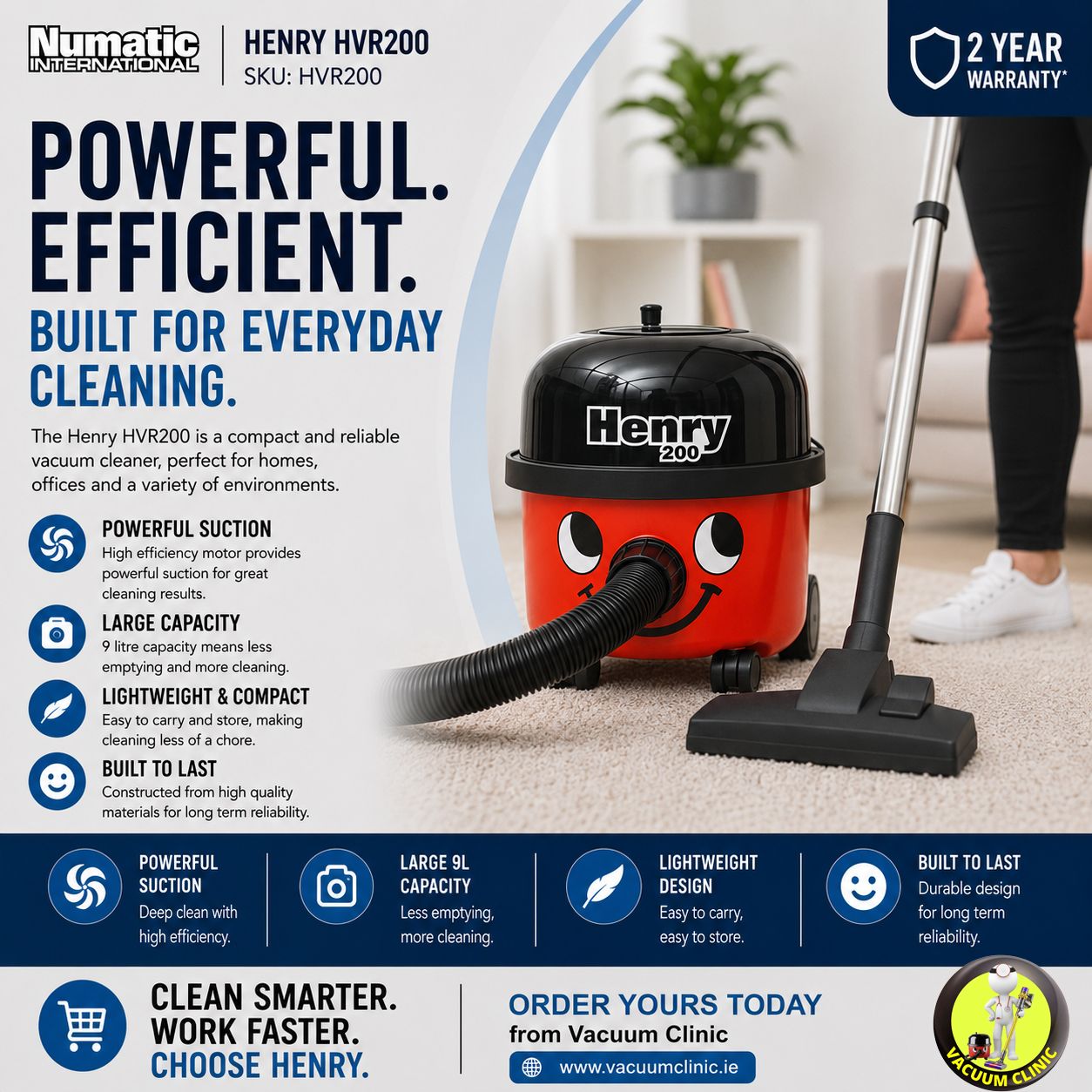 HENRY NUMATIC HVR200 VACUUM CLEANER (5401) NUMHVR200