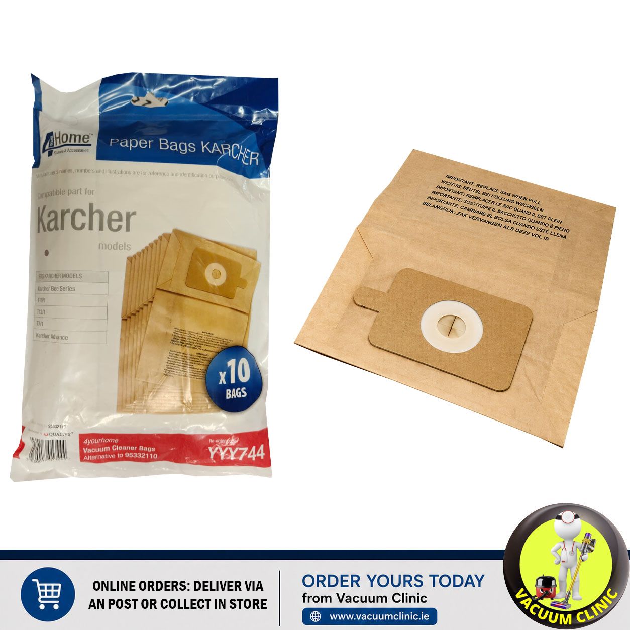 KARCHER PAPER BAGS KARCHER VACUUM X 10, T10/1ADV, ALT TO 95332110 (7201) EXSYYY744