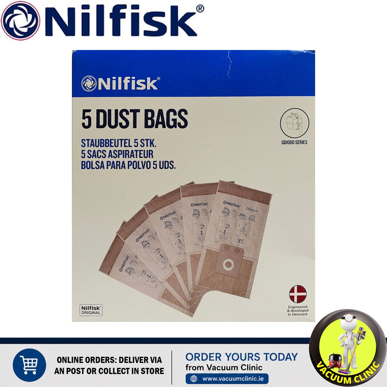 NILFISK FAMILY/BUSINESS *MFB251* 8 LITRE BAGS NIL82367810, NIL82222900 (1803.0303) EXSSDBFAMILY