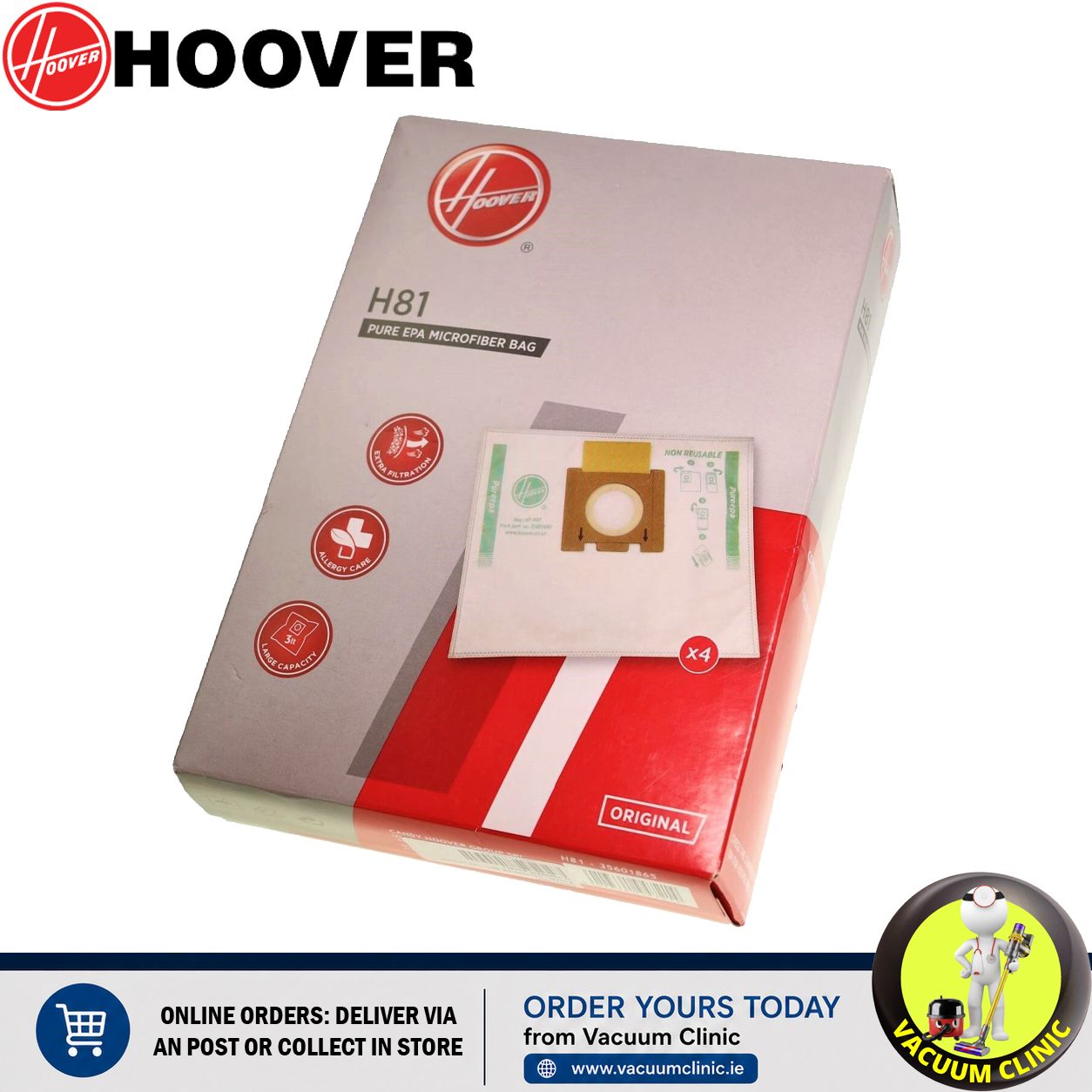 HOOVER H81 GENUINE TELIOS EXTRA BAGS PK OF 4 (1804) HVR35601865
