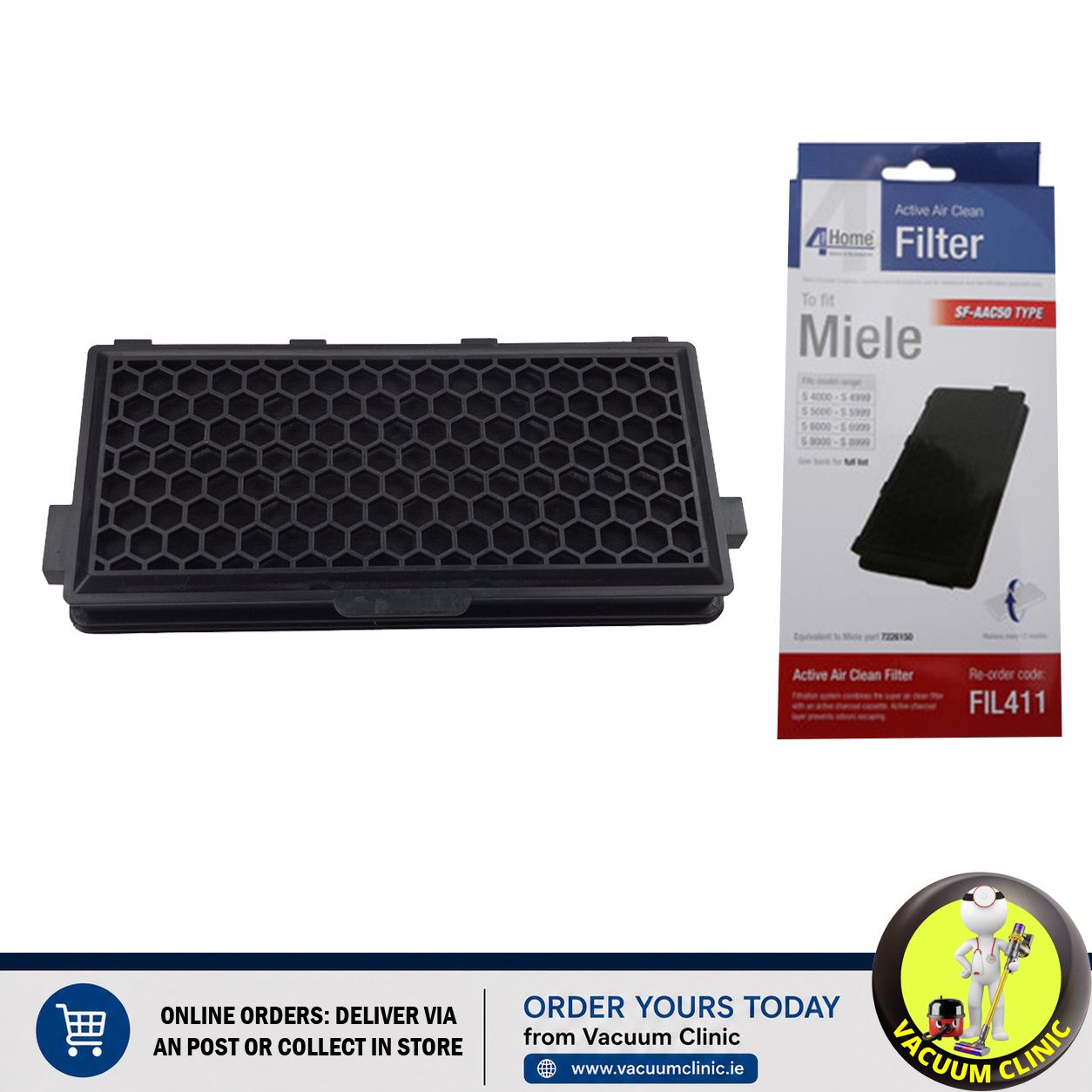 AIR CLEAN FILTER MIELE SF-AAC50 4 NOTCH CHARCOAL C1, C2, C3 (2903) EXSFIL411