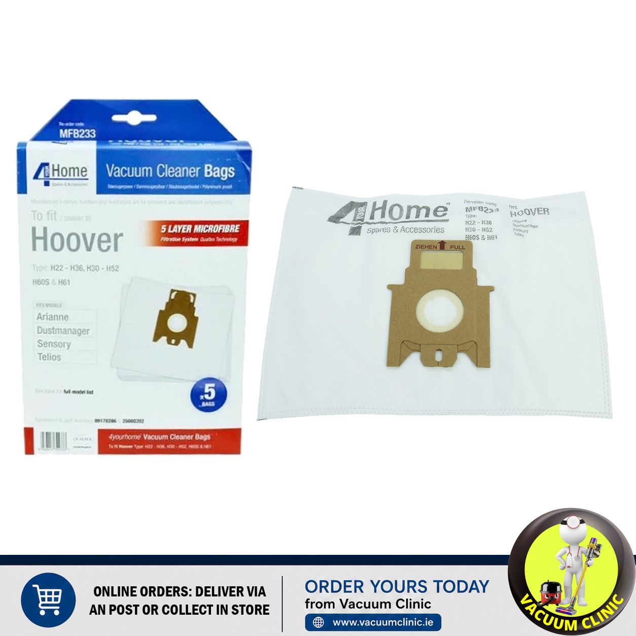 MICROFIBRE BAGS HOOVER H22 - H30 - H52 - H60S H73 (0603.0903) EXSMFB233