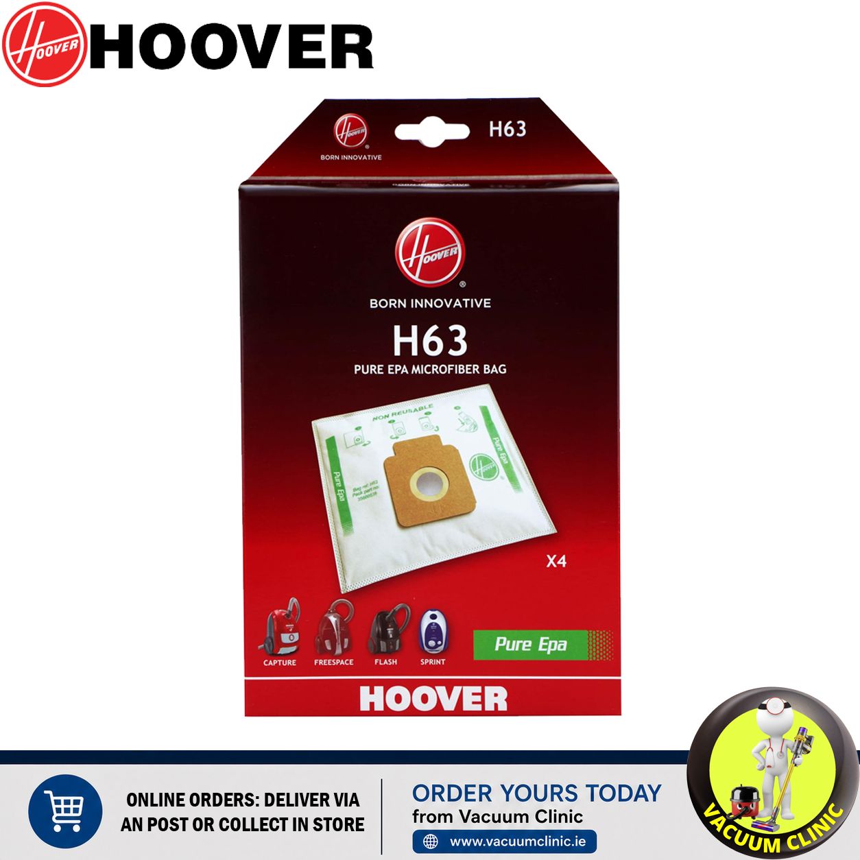 GENUINE HOOVER BAGS *EXSSDB320* HEPA H63 FREESPACE/SPRINT X 4 (1804.0304) HVR35600536