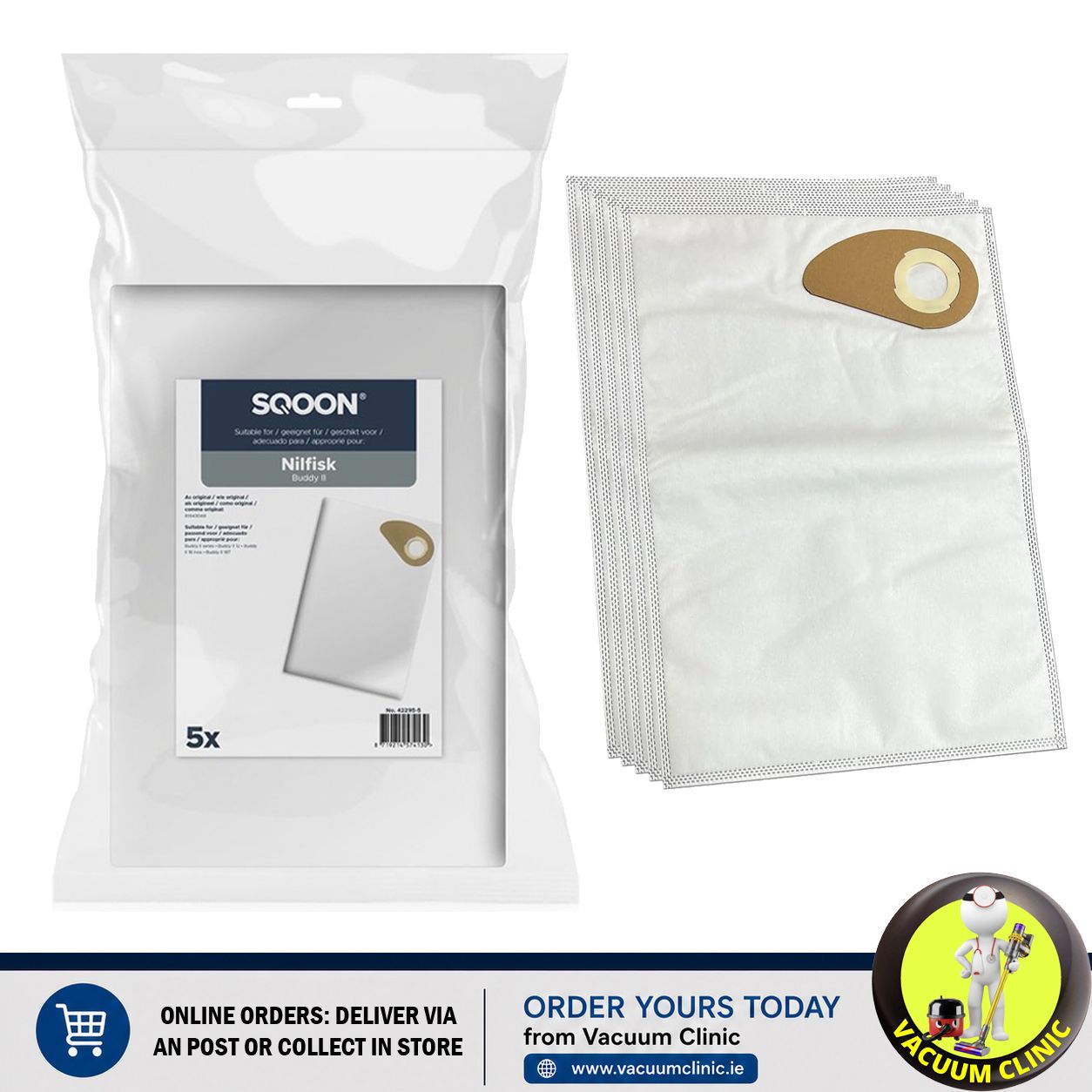 NILFISK BUDDY 2 MICROFIBRE BAGS PACK OF 5, ALT TO 81943048 (1804) EXSMFBBUDDY2