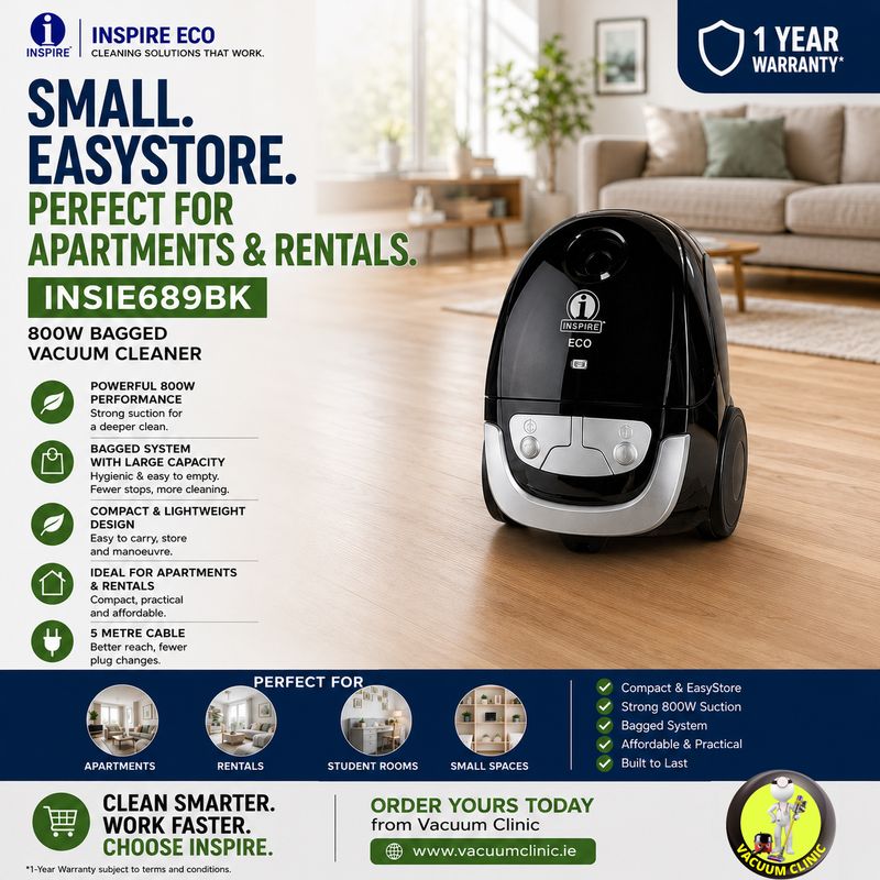 INSPIRE ECO BAGGED VACUUM CLEANER 800W 5 METRE CABLE (5401) INSIE689BK