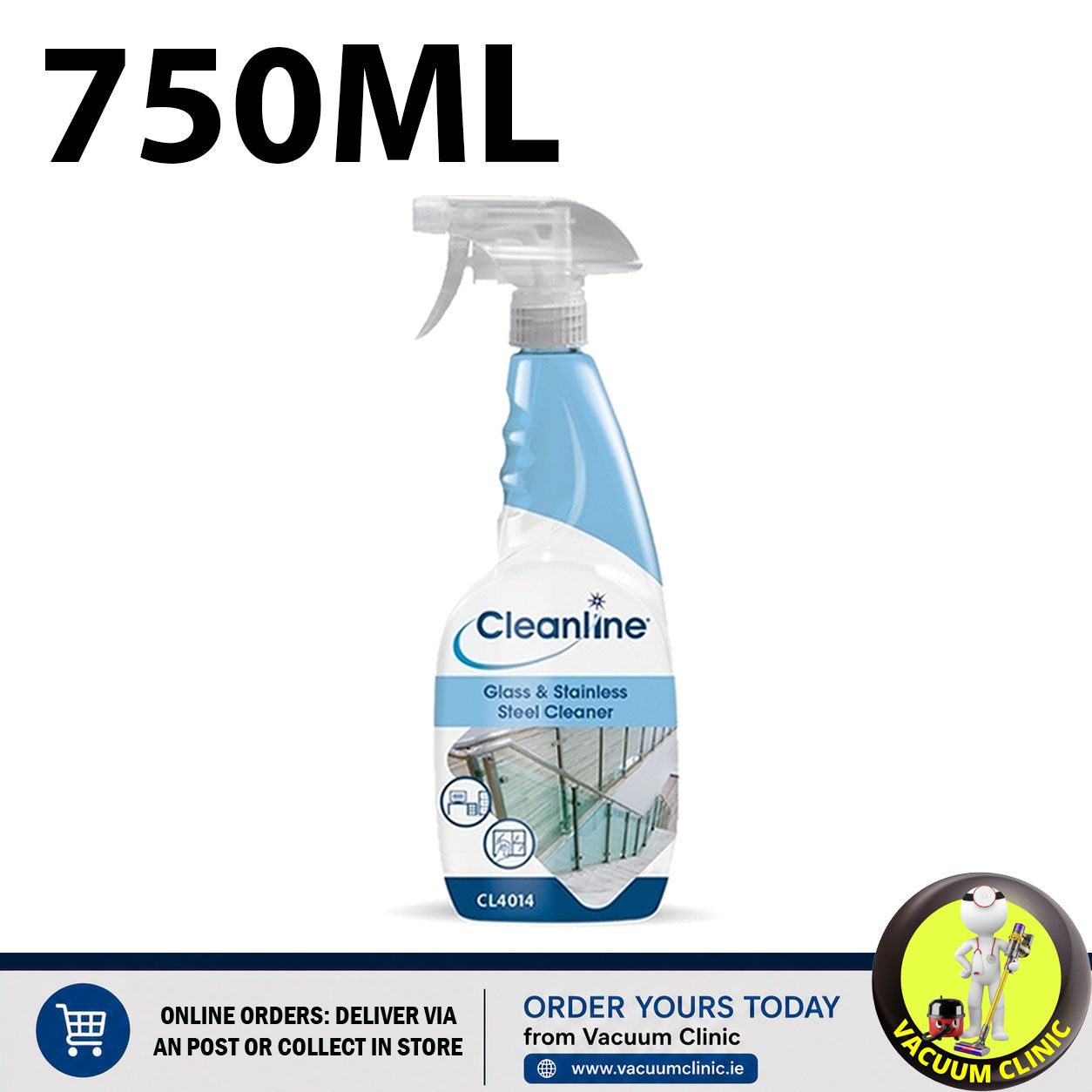 CLEANLINE GLASS &amp; STAINLESS STEEL CLEANER 750ML - WINDOW (6301) N04711