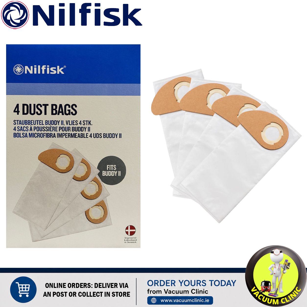 NILFISK BUDDY 2 VACUUM BAGS 81943048 (1802.0301) EXSSDBBUDDY2