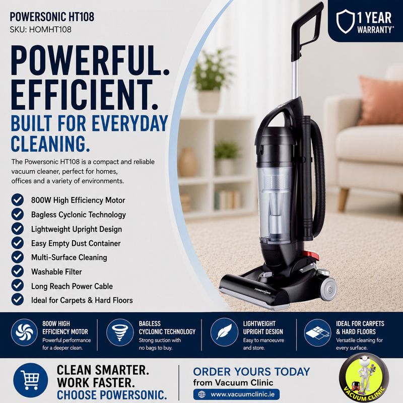 POWERSONIC BAGLESS UPRIGHT VACUUM 800 WATT (5401) HOMHT108