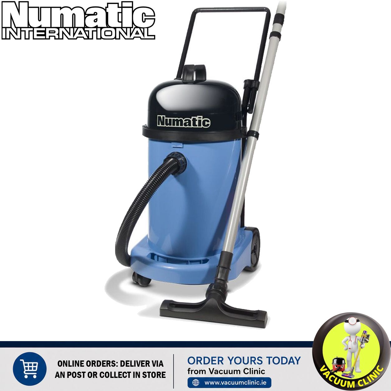 NUMATIC WET AND DRY COMMERCIAL VACUUM WITH AA12 KIT, 27 LITRE DRY (5401) NUMWV470