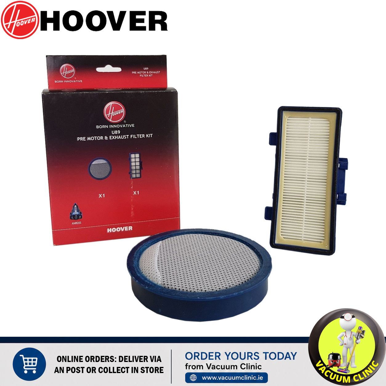 HOOVER U89 OPTIMUM POWER BAGLESS ALLERGY AND PETS, PRE AND POST MOTOR FILTER KIT (0304) HVR35601899