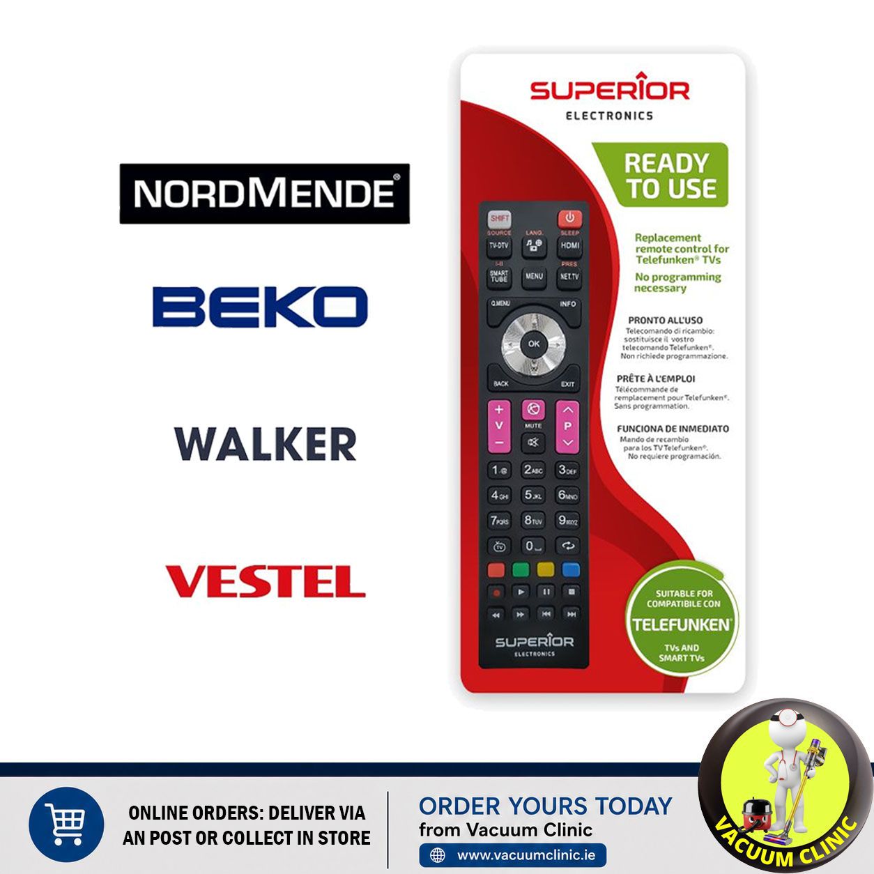 NORDMENDE, WALKER, BEKO, VESTEL, TELEFUNKEN TV REMOTE (COUNTER) SUPRC016