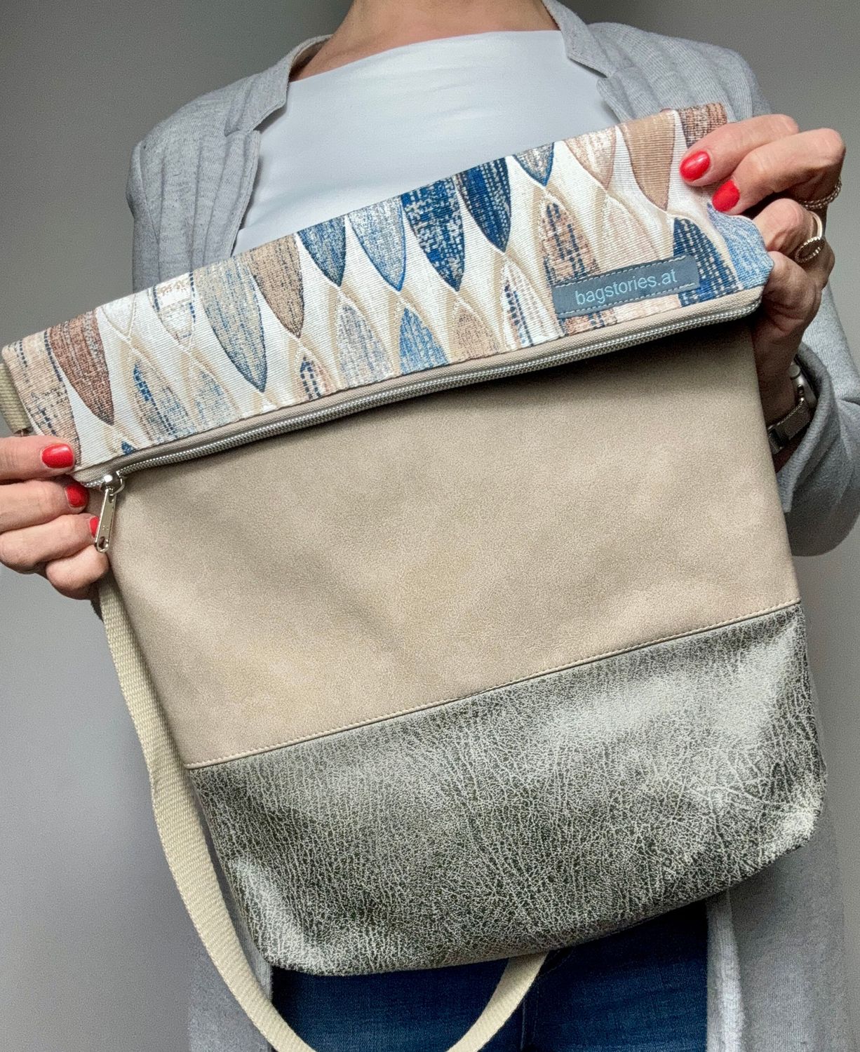 FOLDOVER.bag - blau/beige/graubraun
