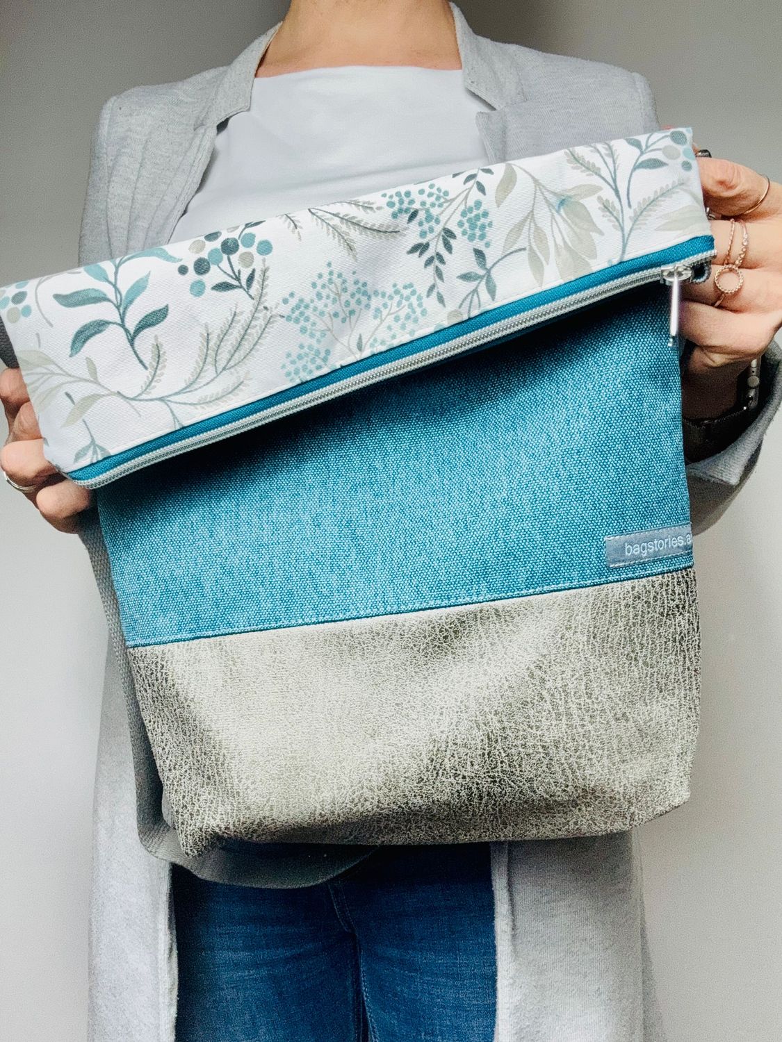 FOLDOVER.bag - türkis/graubraun