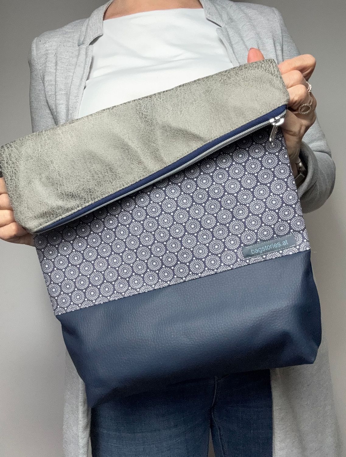 FOLDOVER.bag - graubraun/blau