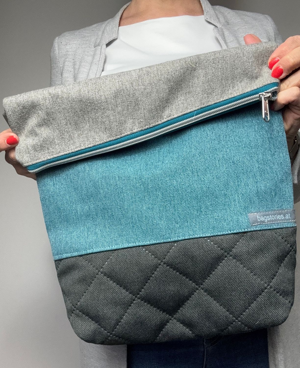 FOLDOVER.bag -grau/türkis/anthrazit
