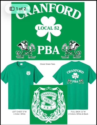 Cranford PBA 52 St. Patrick's Day Shirt (GREEN)