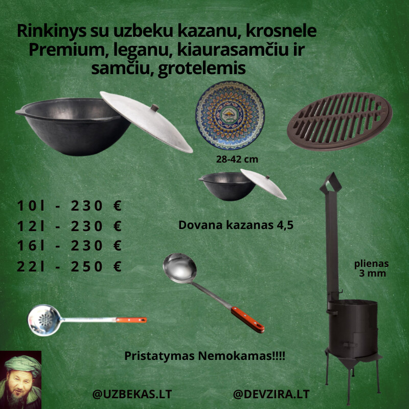 Rinkinys su uzbeku kazanais 10+4,5l, krosnele Premium, leganu, kiaurasamčiu ir samčiu, grotelemis