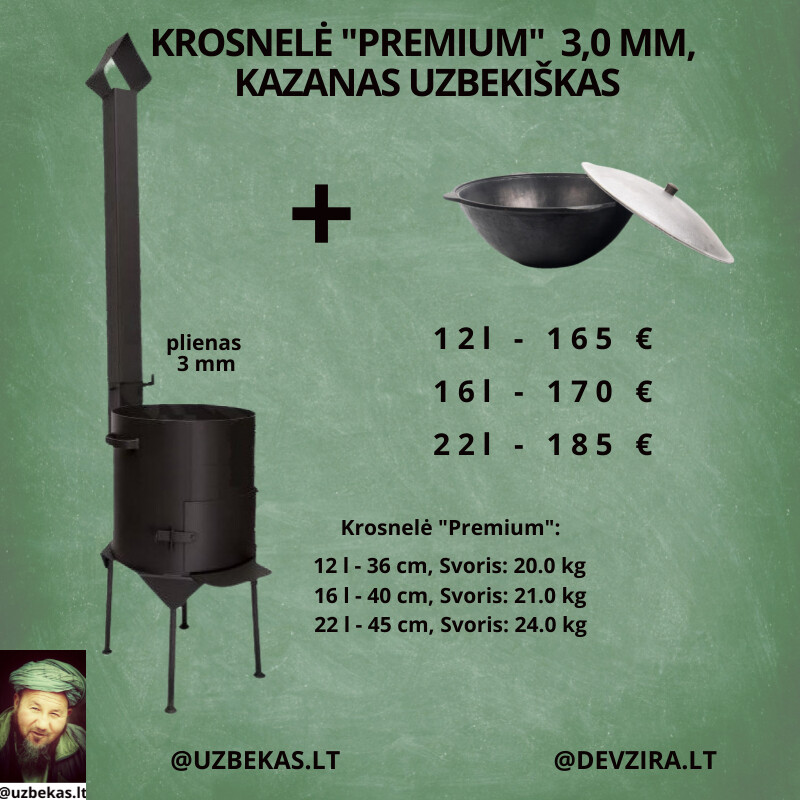 Rinkinys su uzbeku kazanu 22l, krosnele Premium 45cm