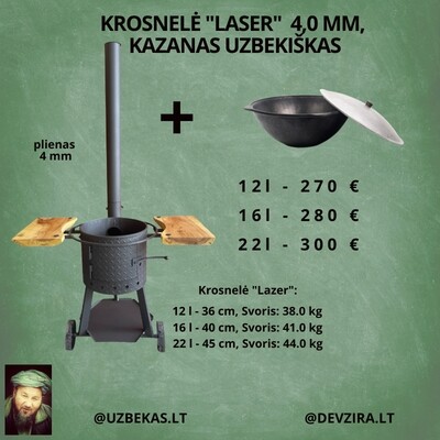 Rinkinys su uzbeku kazanu 12 l, krosnele LASER 4 mm, 36cm