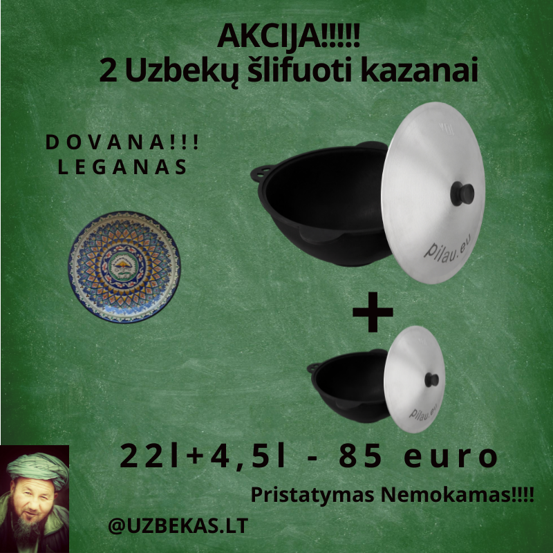 Set - Uzbek polished Kazan 22 l + 4,5 l, with aluminum lid, flat bottom, with Legan Uzbek plates 38-42 cm