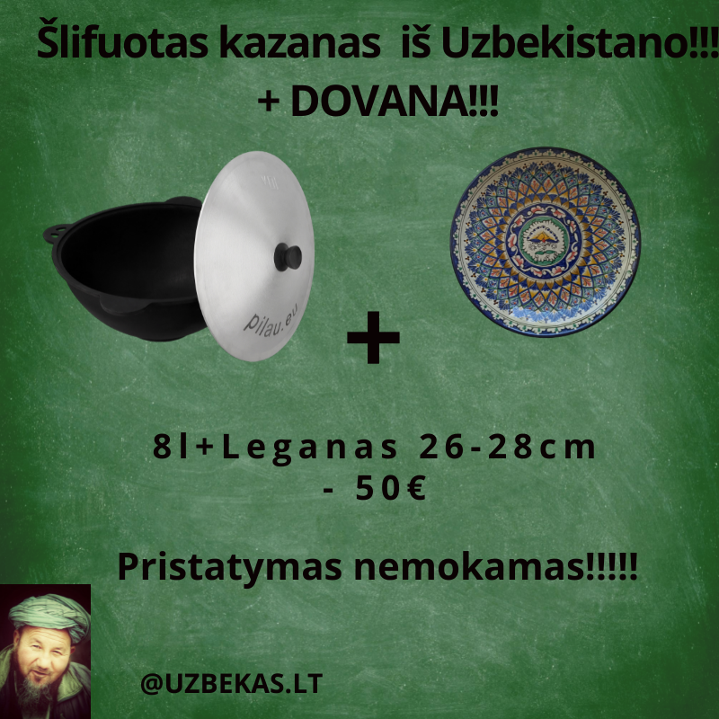 Rinkinys uzbekų Kazanas 8 l, ploksčias dugnas, Leganas 26-28 cm