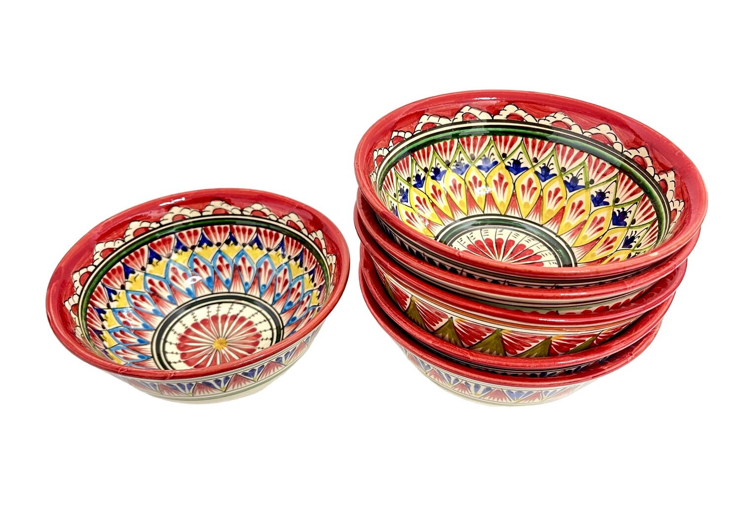 Set - Bowls/Kosa 15 cm, 500 ml. for tea, spices, “Mechrob”, red pattern - 6 pcs
