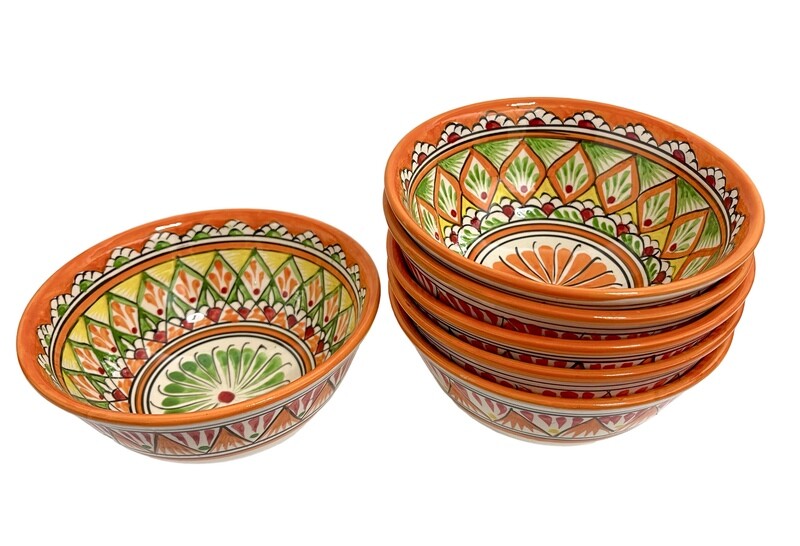 Set - Bowls/Kosa 15 cm, 500 ml. for tea, spices, “Mechrob”, orange pattern - 6 pcs