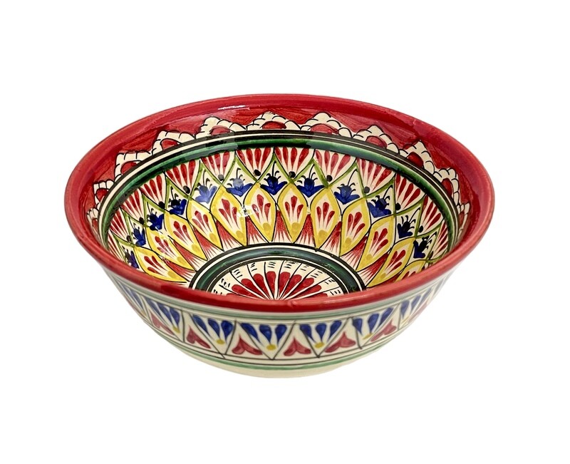 Handmade Bowl/Kosa 15 cm, 500 ml. for tea, spices, “Mechrob”, red pattern