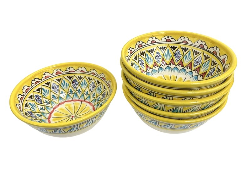 Set - Bowls/Kosa 15 cm, 500 ml. for tea, spices, “Mechrob”, yellow pattern - 6 pcs