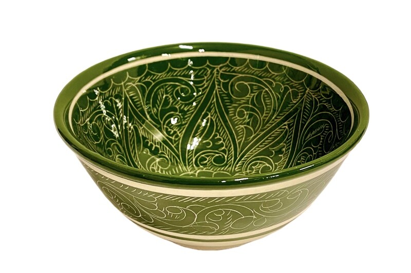 Handmade Bowl/Kosa 15 cm, 500 ml. for tea, spices, “Tilma”, green pattern