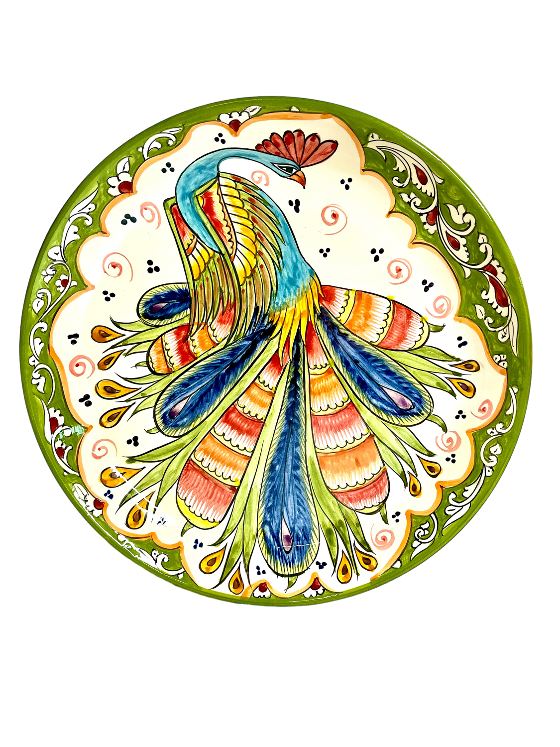 Handmade Legan 37 cm “Peafowl”, glazed ceramic