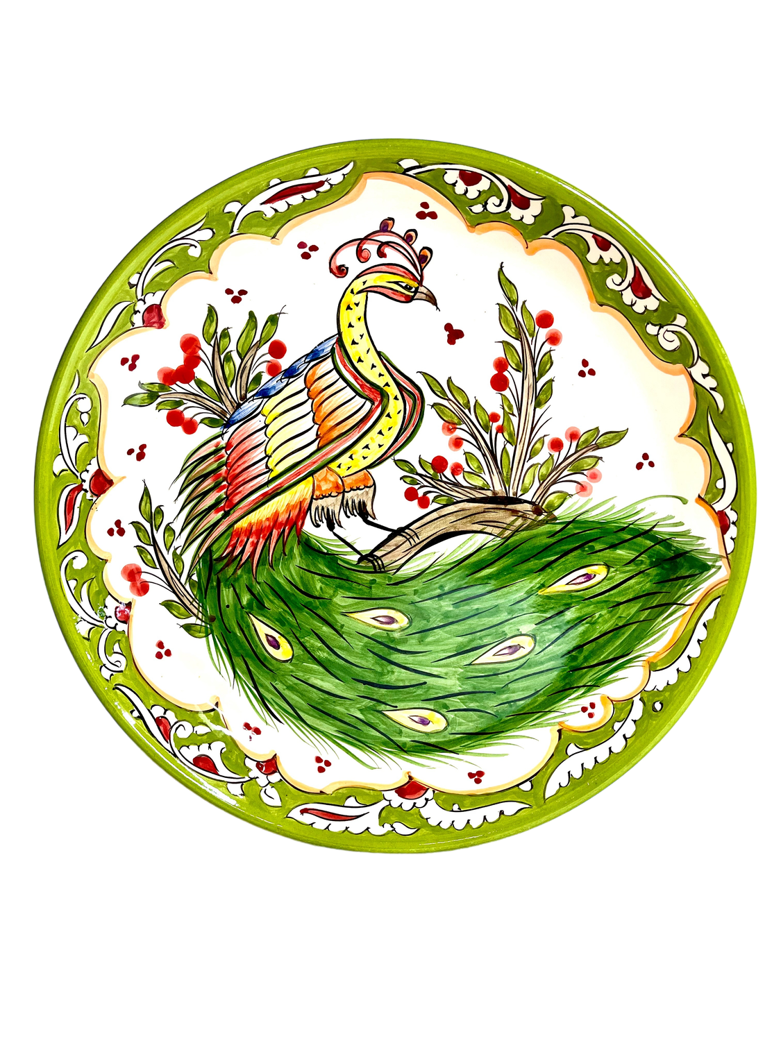 Handmade Legan 37 cm “Peafowl”, glazed ceramic