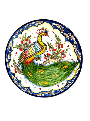 Handmade Legan 37 cm “Peafowl”, glazed ceramic