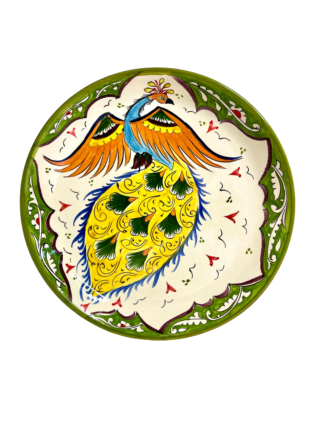 Handmade Legan 37 cm “Peafowl”, glazed ceramic