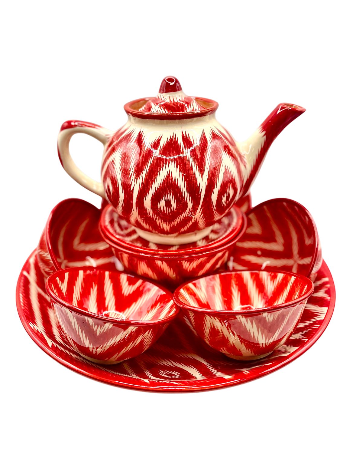Handmade Tea Set “Atlas”, red pattern