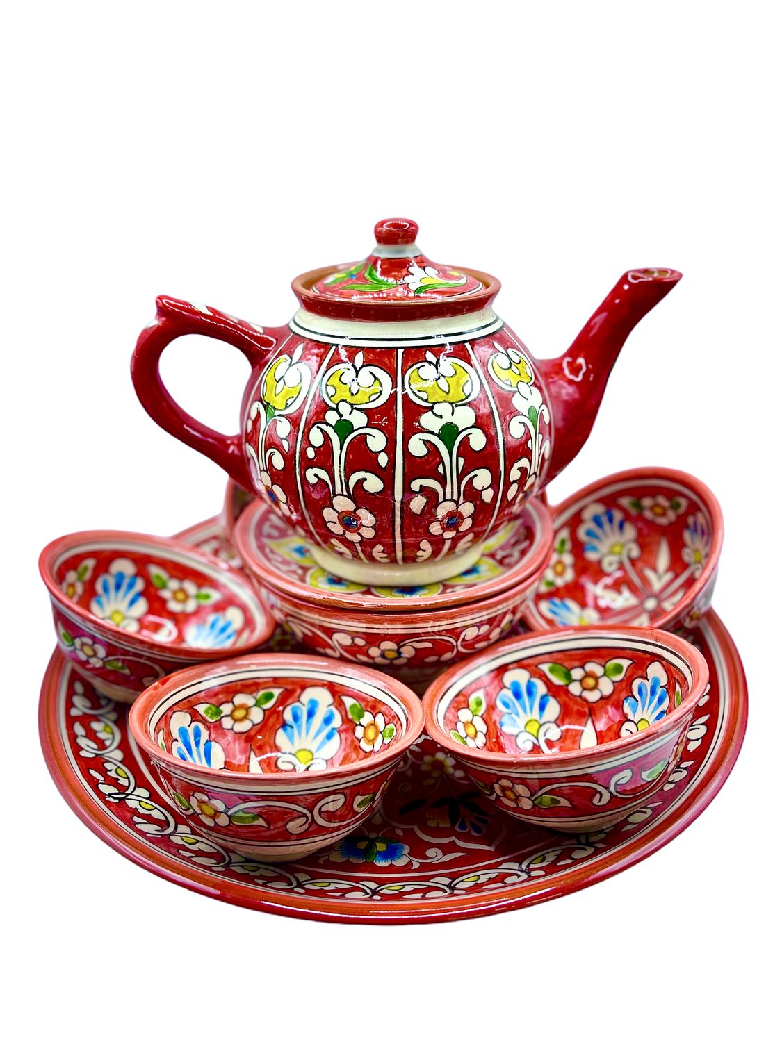 Handmade Tea Set “Mechrob”, red pattern