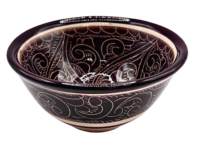 Handmade Bowl/Kosa 15 cm, 500 ml. for tea, spices, “Tilma”, brown pattern