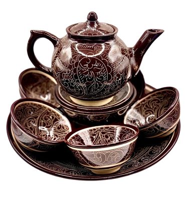 Handmade Tea Set “Tilma”, brown pattern Handmade Tea Set “Tilma”, brown pattern