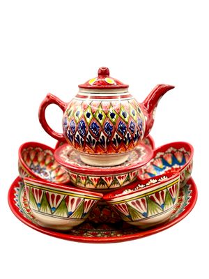 Handmade Tea Set “Mechrob”, red pattern