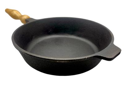 Uzbek cast iron frying pan with wooden handle D24x6 cm