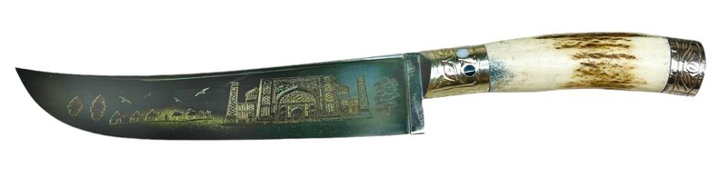 Uzbek knife Pchak, &quot;Horn&quot; handle, with engraving, blade 18-19 cm, total length 32-33 cm.
