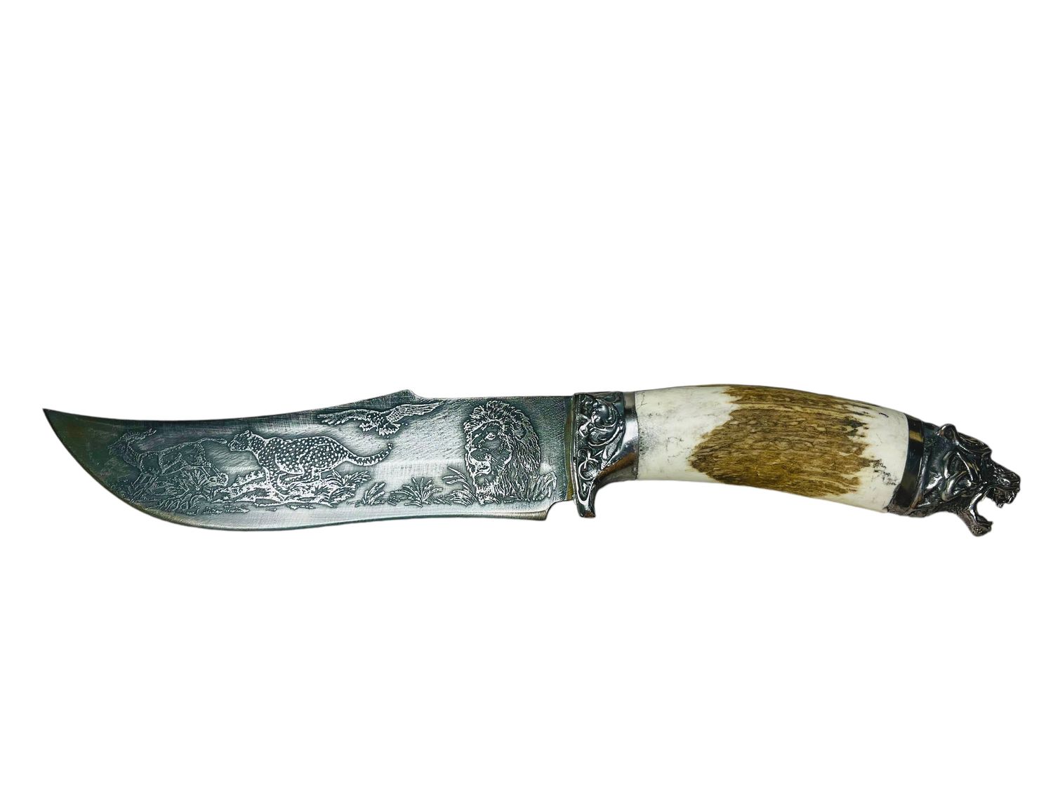 Uzbek knife Pchak Tiger, &quot;Horn&quot; handle, with engraving, blade 18-19 cm, total length 33-34 cm.