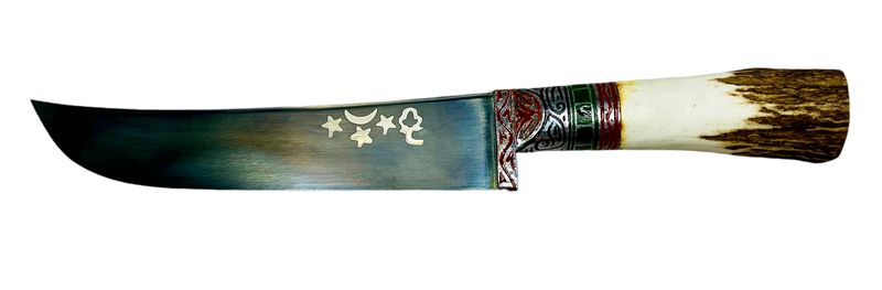 Uzbek knife Pchak, &quot;Horn&quot; handle, with engraving, blade 18-19 cm, total length 31-32 cm.