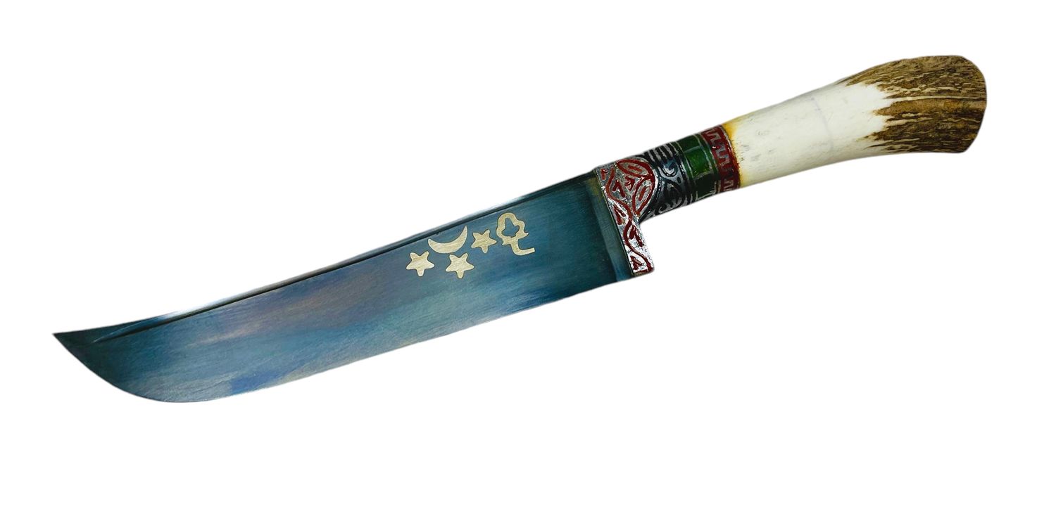 Uzbek knife Pchak, &quot;Horn&quot; handle, with engraving, blade 17-18 cm, total length 29-30 cm.