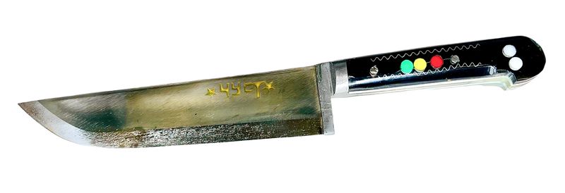 Uzbek knife Pchak, organic glass handle, with engraving, blade 16 cm, total length 27 cm.